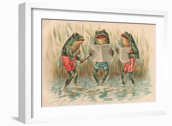 Three Frogs Singing-English School-Framed Giclee Print