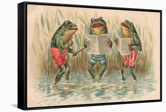 Three Frogs Singing-English School-Framed Stretched Canvas