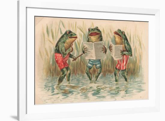 Three Frogs Singing-English School-Framed Giclee Print