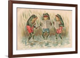 Three Frogs Singing-English School-Framed Giclee Print