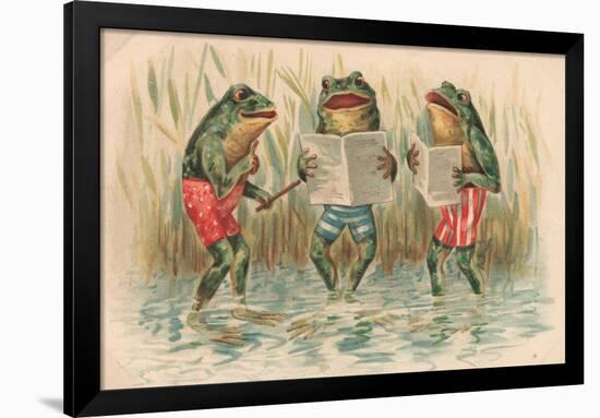 Three Frogs Singing-English School-Framed Giclee Print