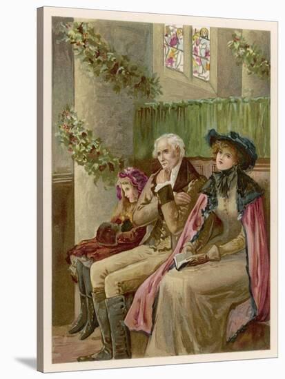 Three Generations in a Church Pew at Christmas Time-Phillips Brooks-Stretched Canvas