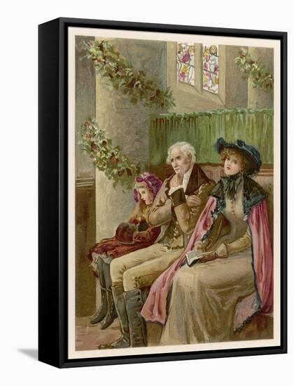 Three Generations in a Church Pew at Christmas Time-Phillips Brooks-Framed Stretched Canvas