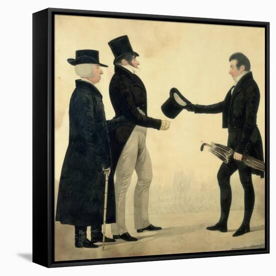 Three Gentlemen Greeting Each Other-Richard Dighton-Framed Stretched Canvas