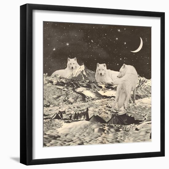 Three Giant White Wolves on Mountains-Florent Bodart-Framed Giclee Print