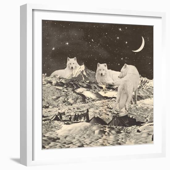 Three Giant White Wolves on Mountains-Florent Bodart-Framed Giclee Print