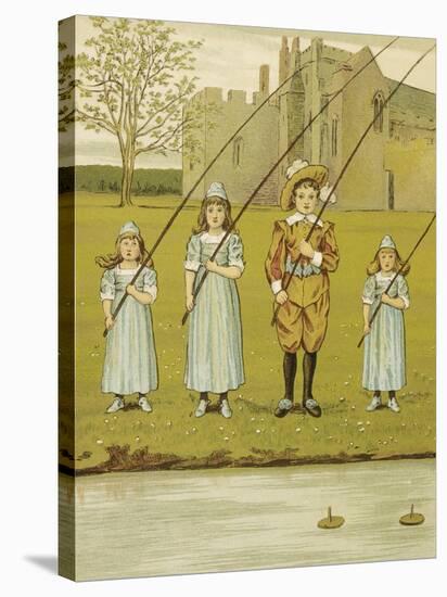 Three Girls and One Boy Fishing. Colour Illustration From 'At Home'-John Sowerby-Stretched Canvas