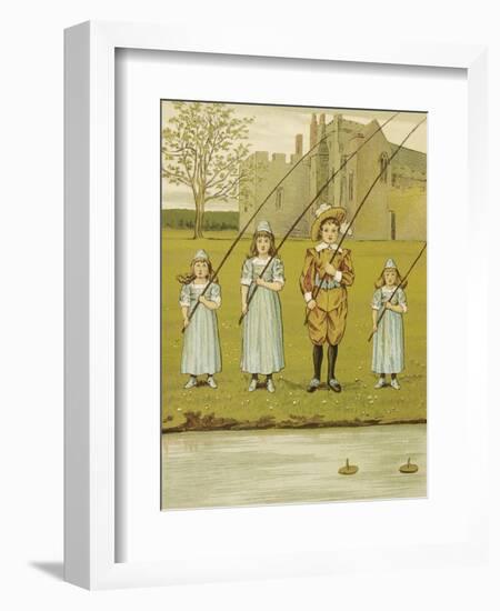 Three Girls and One Boy Fishing. Colour Illustration From 'At Home'-John Sowerby-Framed Giclee Print