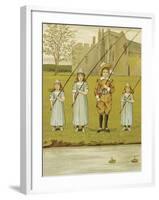 Three Girls and One Boy Fishing. Colour Illustration From 'At Home'-John Sowerby-Framed Giclee Print