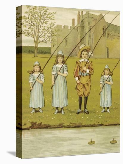 Three Girls and One Boy Fishing. Colour Illustration From 'At Home'-John Sowerby-Stretched Canvas