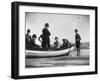 Three Girls Competing in a Swimming Match sit in boat before the meet at Coney Island, Brooklyn, NY-Wallace G^ Levison-Framed Photographic Print