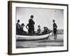 Three Girls Competing in a Swimming Match sit in boat before the meet at Coney Island, Brooklyn, NY-Wallace G^ Levison-Framed Photographic Print