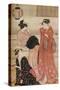 'Three girls on the veranda of a tea-house overlooking Edo Bay at Shinagawa', c1752-1815-Torii Kiyonaga-Stretched Canvas