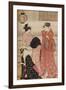 'Three girls on the veranda of a tea-house overlooking Edo Bay at Shinagawa', c1752-1815-Torii Kiyonaga-Framed Giclee Print