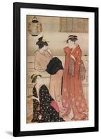 'Three girls on the veranda of a tea-house overlooking Edo Bay at Shinagawa', c1752-1815-Torii Kiyonaga-Framed Giclee Print