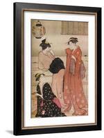 'Three girls on the veranda of a tea-house overlooking Edo Bay at Shinagawa', c1752-1815-Torii Kiyonaga-Framed Giclee Print