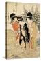 Three Girls Paddling in a River, Fashionable Six Jewelled Rivers, Yamashiro Province, Pub. 1790-Kitagawa Utamaro-Stretched Canvas