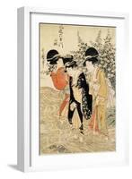 Three Girls Paddling in a River, Fashionable Six Jewelled Rivers, Yamashiro Province, Pub. 1790-Kitagawa Utamaro-Framed Giclee Print