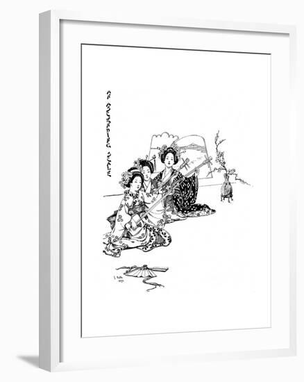 Three Girls Playing Shamisens, a Japanese Musical Instrument-null-Framed Giclee Print