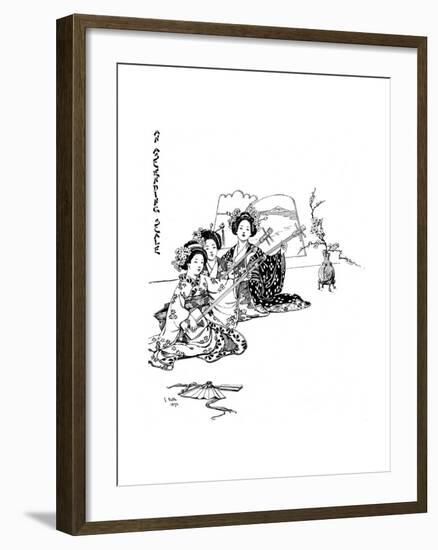 Three Girls Playing Shamisens, a Japanese Musical Instrument-null-Framed Giclee Print