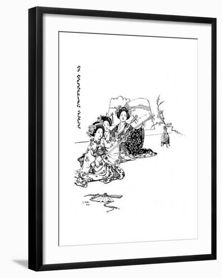 Three Girls Playing Shamisens, a Japanese Musical Instrument-null-Framed Giclee Print