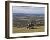 Three Girls Sitting on Bench Looking at View Over Bishops Cleeve Village, the Cotswolds, England-David Hughes-Framed Photographic Print