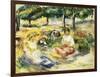 Three Girls Sitting on the Grass; Trois Jeunes Filles Assises Sur L'Herbe, 1896-1897-Pierre-Auguste Renoir-Framed Giclee Print