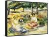 Three Girls Sitting on the Grass; Trois Jeunes Filles Assises Sur L'Herbe, 1896-1897-Pierre-Auguste Renoir-Framed Stretched Canvas