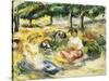 Three Girls Sitting on the Grass; Trois Jeunes Filles Assises Sur L'Herbe, 1896-1897-Pierre-Auguste Renoir-Stretched Canvas