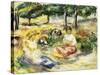 Three Girls Sitting on the Grass; Trois Jeunes Filles Assises Sur L'Herbe, 1896-1897-Pierre-Auguste Renoir-Stretched Canvas