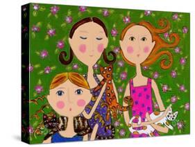 Three Girls Three Kittens-Wyanne-Stretched Canvas