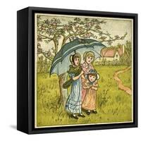 Three Girls under Blue Parasol-Kate Greenaway-Framed Stretched Canvas