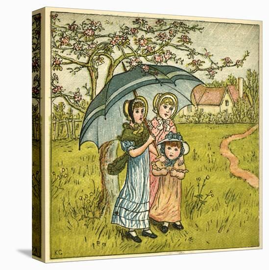 Three Girls under Blue Parasol-Kate Greenaway-Stretched Canvas