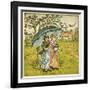 Three Girls under Blue Parasol-Kate Greenaway-Framed Art Print