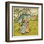 Three Girls under Blue Parasol-Kate Greenaway-Framed Art Print