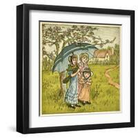 Three Girls under Blue Parasol-Kate Greenaway-Framed Art Print