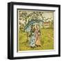 Three Girls under Blue Parasol-Kate Greenaway-Framed Art Print