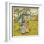 Three Girls under Blue Parasol-Kate Greenaway-Framed Art Print