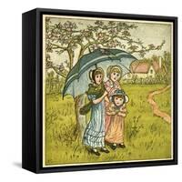 Three Girls under Blue Parasol-Kate Greenaway-Framed Stretched Canvas