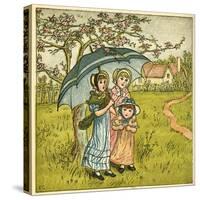 Three Girls under Blue Parasol-Kate Greenaway-Stretched Canvas