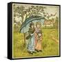 Three Girls under Blue Parasol-Kate Greenaway-Framed Stretched Canvas