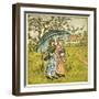 Three Girls under Blue Parasol-Kate Greenaway-Framed Art Print