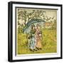 Three Girls under Blue Parasol-Kate Greenaway-Framed Art Print