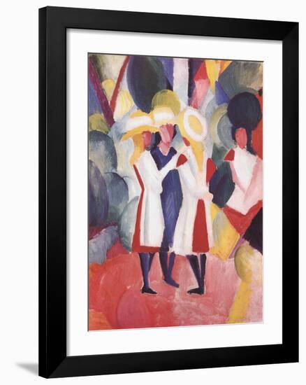 Three Girls With Straw Hats-Auguste Macke-Framed Art Print