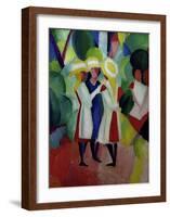 Three girls with yellow straw hats I-Auguste Macke-Framed Giclee Print