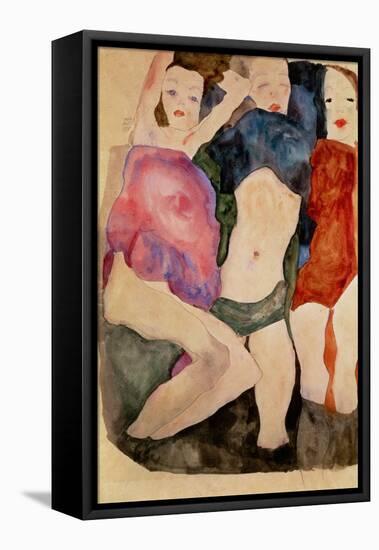 Three Girls-Egon Schiele-Framed Stretched Canvas