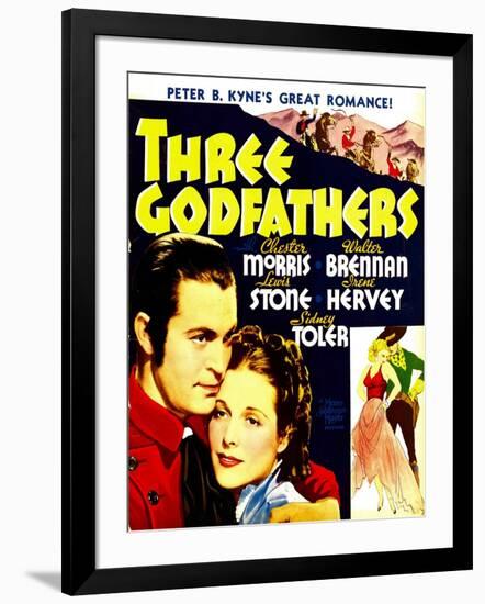 THREE GODFATHERS, from left: Chester Morris, Irene Hervey on window card, 1936-null-Framed Art Print