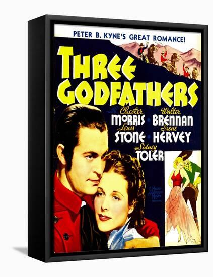 THREE GODFATHERS, from left: Chester Morris, Irene Hervey on window card, 1936-null-Framed Stretched Canvas