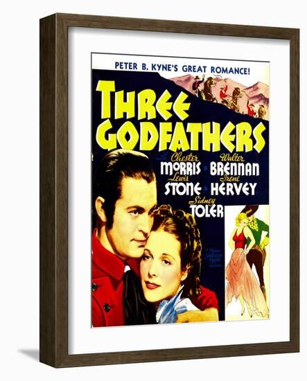 THREE GODFATHERS, from left: Chester Morris, Irene Hervey on window card, 1936-null-Framed Art Print