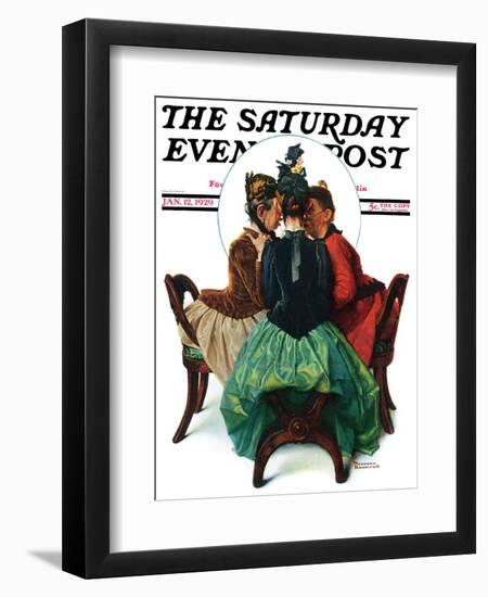 "Three Gossips" Saturday Evening Post Cover, January 12,1929-Norman Rockwell-Framed Premium Giclee Print